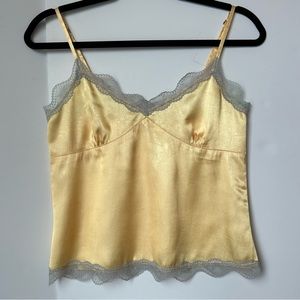 Old Navy Y2K Yellow Satiny W/ Gray Lace Trim Camisole Chemises Slip Top Size XS